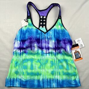 Zeroxposur Women’s Zig-Zag Tankini Top Built-in Padded Bra UPF30 XL NWT